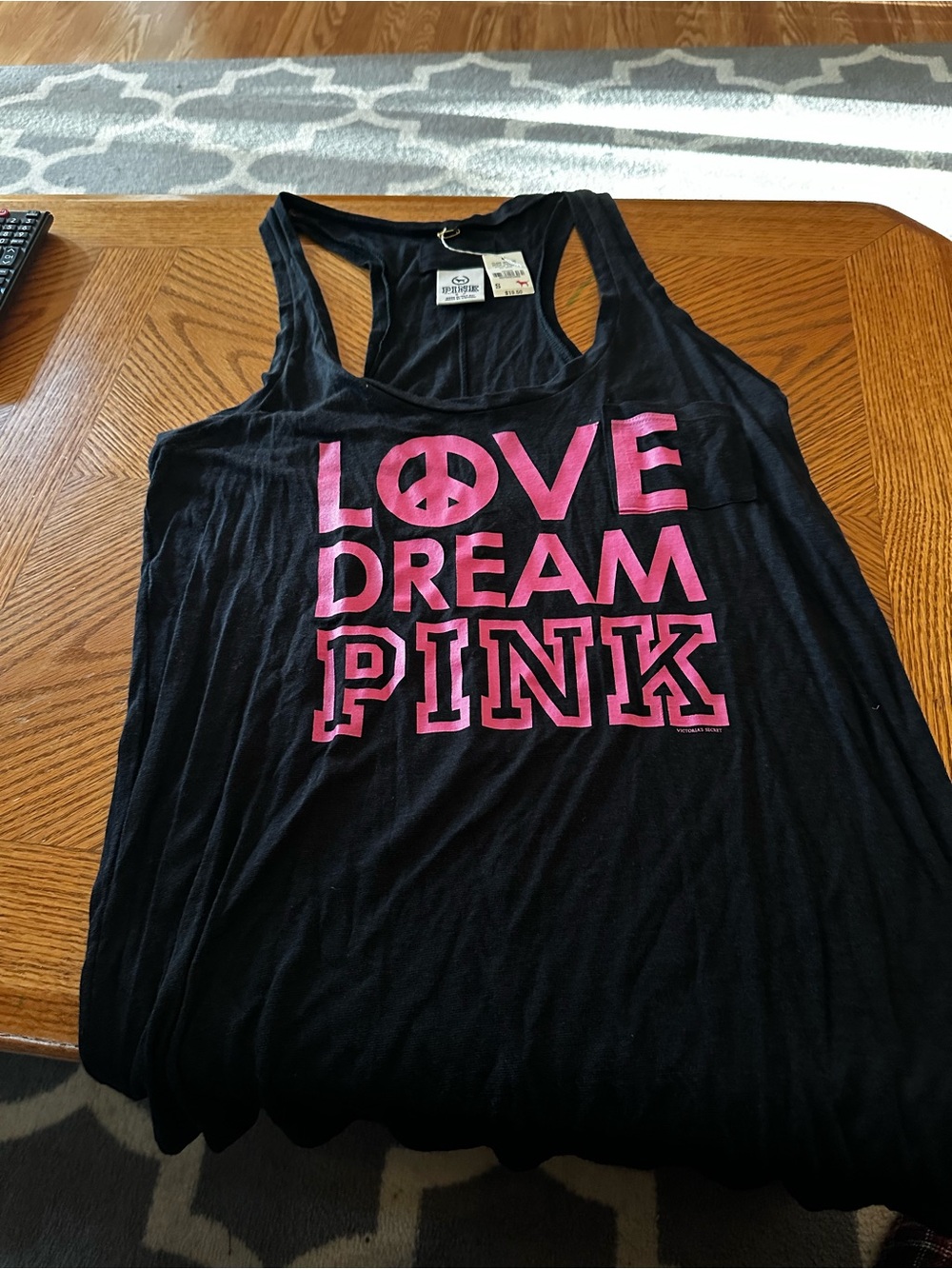 PINK Victoria's Secret Black Tank with Hot Pink 'Love Dream PINK' Graphic
